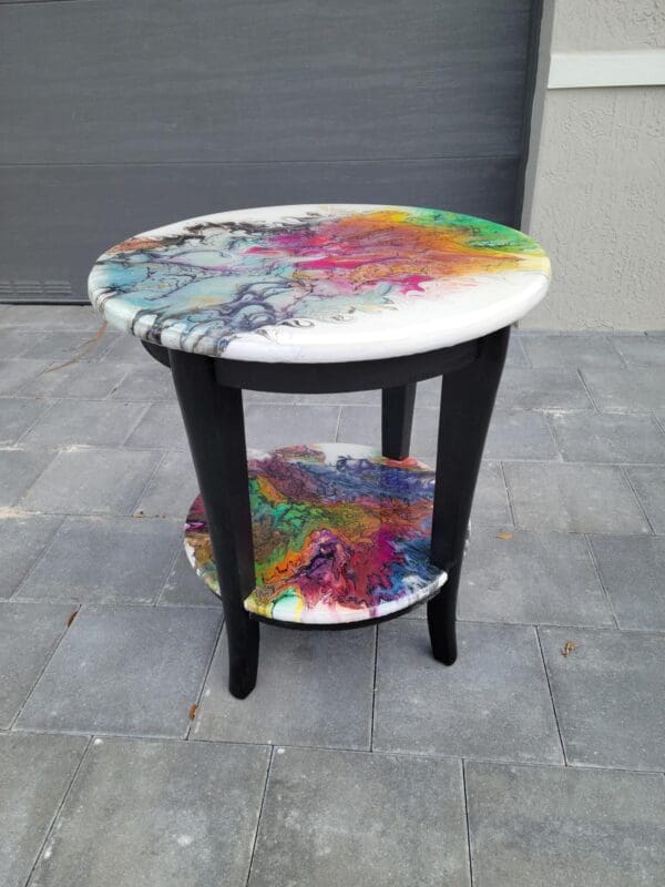 A table with a colorful design on it