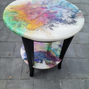 A table with a colorful design on it