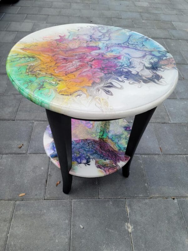 A table with a colorful design on it