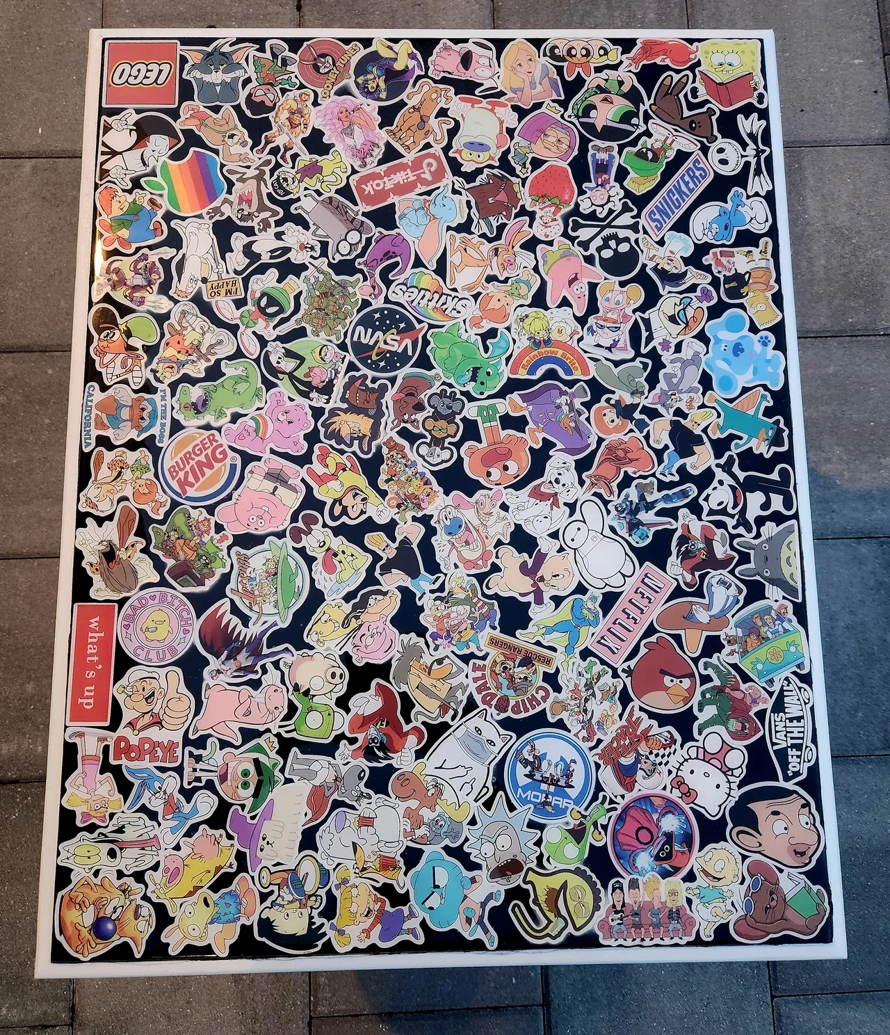 A picture of some stickers on the ground