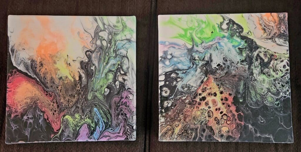 Two paintings of a forest with different colors