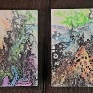 Two paintings of a forest with different colors